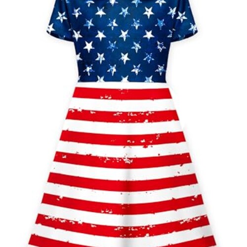 Independence Day Summer Dress Girl USA Flag Dress Red White and Blue Dresses USA Flag 7-8 Years