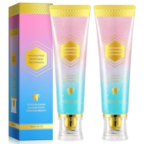 2 Pack Niacinamide Whitening Toothpaste, Nicotinamide White Toothpaste, Gentle Care Deep Stain Removal, Improves Gum Health, Protects Tooth Enamel, Fresh Breath