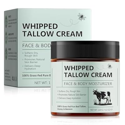 Uruses Beef Tallow for Skin, Tallow and Honey Balm, Natural Whipped Tallow Cream for Face & Body Moisturizer, Tallow Cream with Honey & Beeswax, Body Lotion Skin Care for Sensitive Skin, 4.2 oz