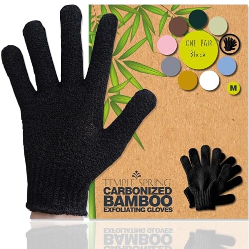 Temple Spring Exfoliating Glove, Carbonized Rayon Bamboo Exfoliating Body Scrubber, Loofah Washcloth, Exfoliate Loofa Shower Scrubber, Body Exfoliator Scrub, Shower Loofah Bath Sponge - Black