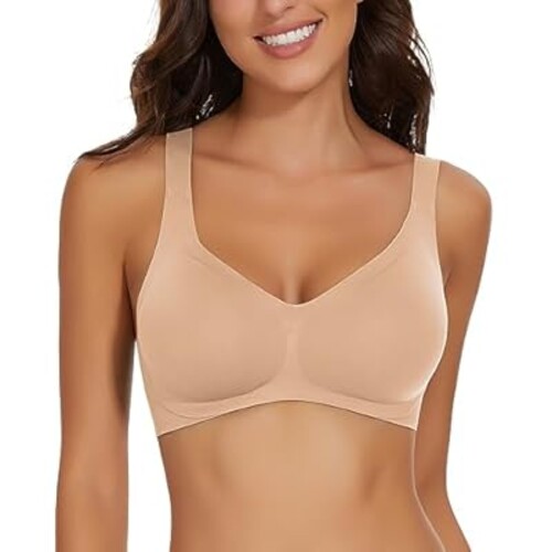 SERSARY Wireless Bras for Women No Underwire Supportive Comfortable Seamless Bras Push Up Padded V Neck Everyday Bra