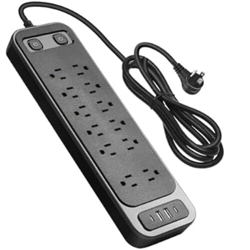 Lemonsea Power Strip with Surge Protector, Extension Cord with Multiple Outlets, 12 Outlets 4 USB Ports(2 USB-C) 6 Ft for Home Office(Black)