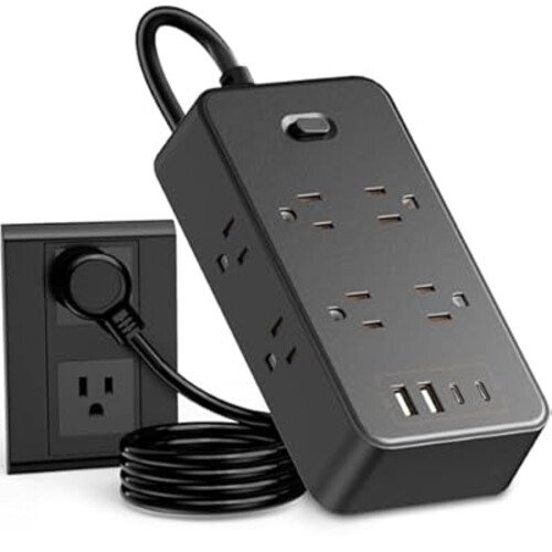 Lemonsea Power Strip, 6 Ft Surge Protector, Extension Cord with Multiple Outlets, 8 Outlets 4 USB Ports(2 USB-C) for Home Office(Black)
