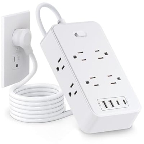 Lemonsea Power Strip, 6 Ft Surge Protector, Extension Cord with Multiple Outlets, 8 Outlets 4 USB Ports(2 USB-C) for Home Office(White)