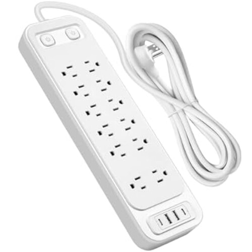 Lemonsea Power Strip with Surge Protector, Extension Cord with Multiple Outlets, 12 Outlets 4 USB Ports(2 USB-C) 6 Ft for Home Office(White)