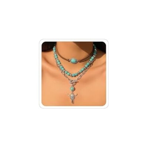 CSIYANJRY99 Country Concert Jewelry Western Necklaces for Women Boho Turquoise Necklace Cowgirl Cowboy Western Layered Necklace Bohemian Vintage Country Accessorie