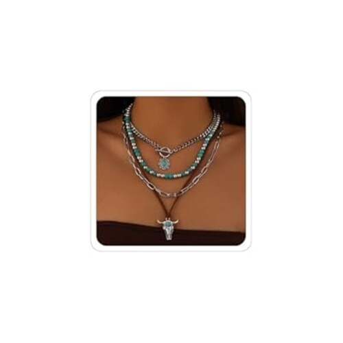 CSIYANJRY99 Country Concert Jewelry Western Necklaces for Women Boho Turquoise Necklace Cowgirl Cowboy Western Layered Necklace Bohemian Vintage Country Accessorie