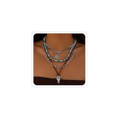 CSIYANJRY99 Country Concert Jewelry Western Necklaces for Women Boho Turquoise Necklace Cowgirl Cowboy Western Layered Necklace Bohemian Vintage Country Accessorie
