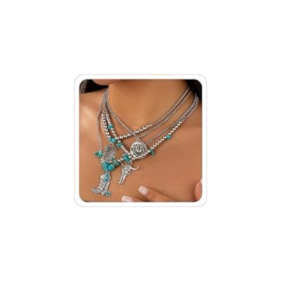 CSIYANJRY99 Country Concert Jewelry Western Necklaces for Women Boho Turquoise Necklace Cowgirl Cowboy Western Layered Necklace Bohemian Vintage Country Accessorie