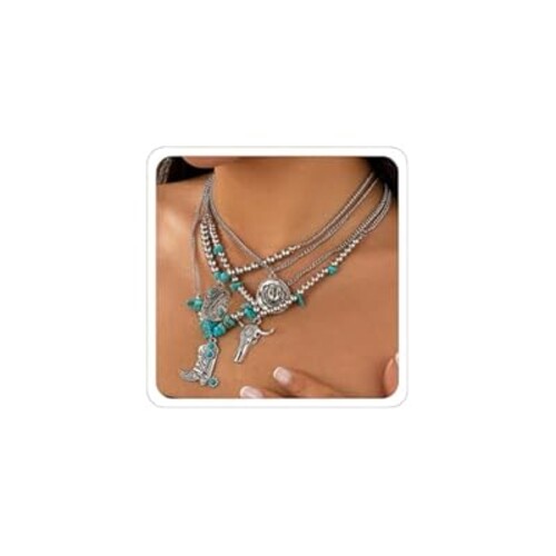 CSIYANJRY99 Country Concert Jewelry Western Necklaces for Women Boho Turquoise Necklace Cowgirl Cowboy Western Layered Necklace Bohemian Vintage Country Accessorie