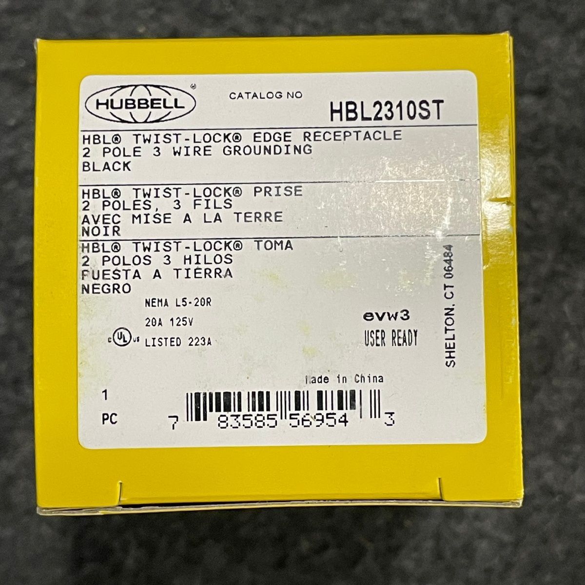 Hubbell HBL2310ST NEMA L5-20R Twist Lock Receptacle 20A 125V