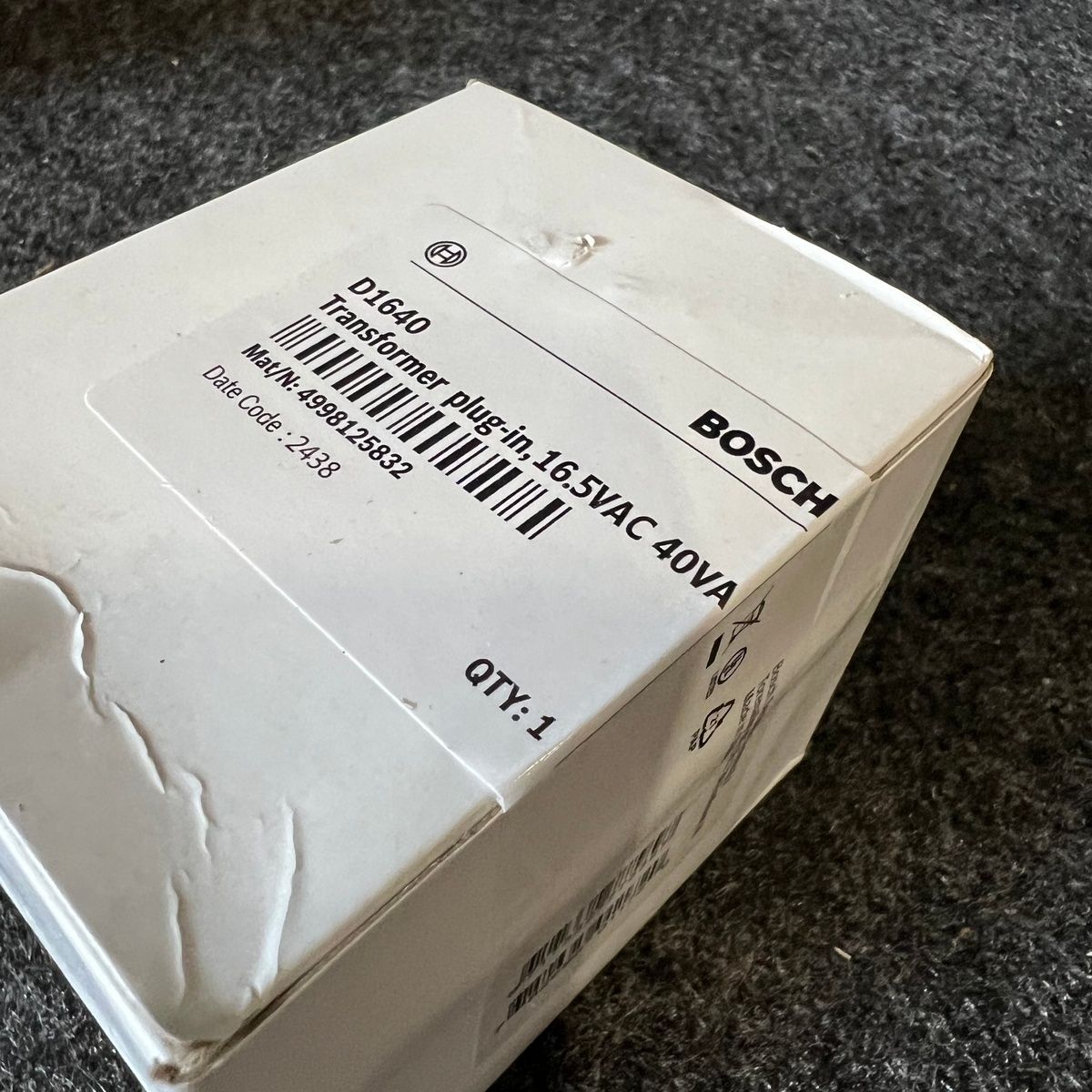 Bosch D1640 Plug-In Transformer 16.5VAC 40VA