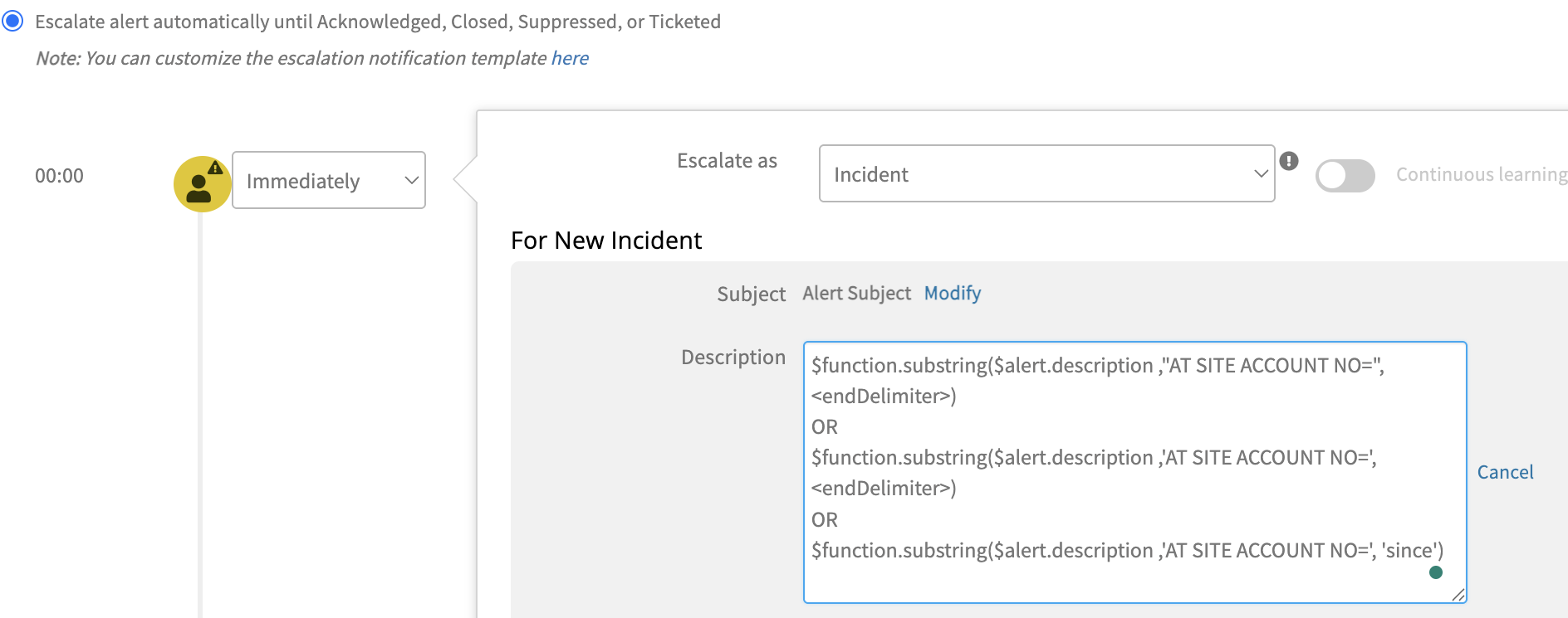 Example of configuring a substring