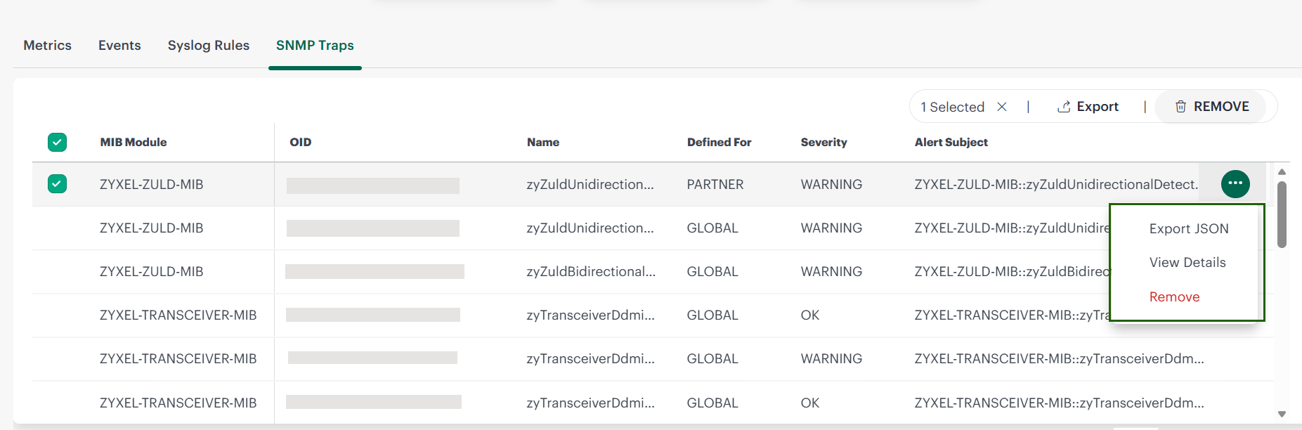 Export SNMP trap