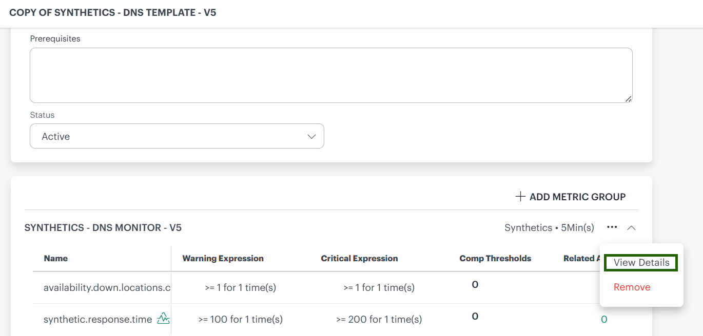 Metrics section in cloned template