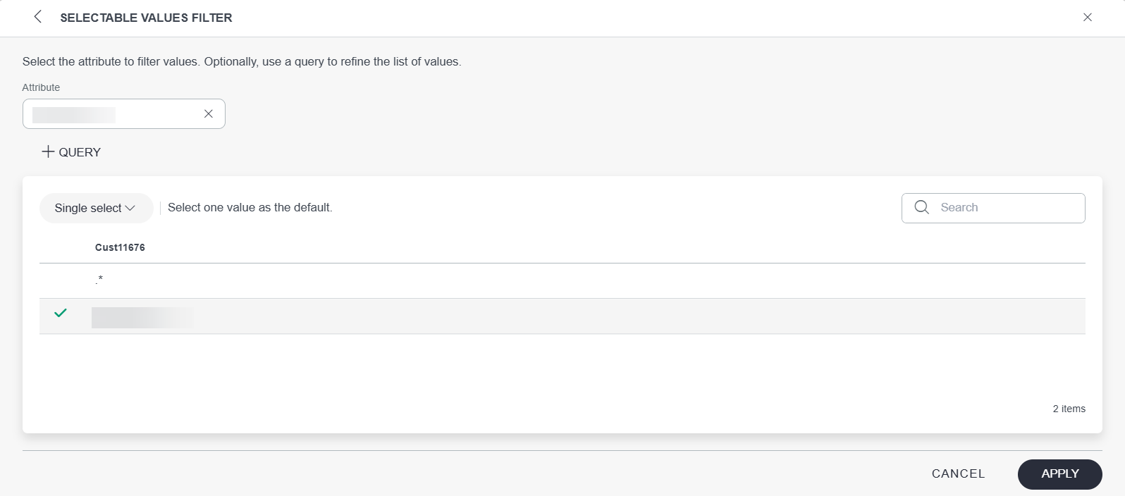 Selectable Values Filter