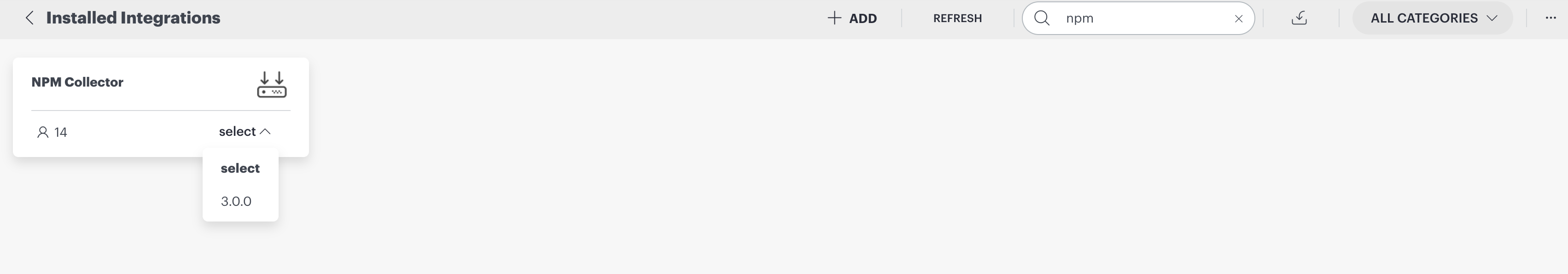 Integrations - installed NPM Collector