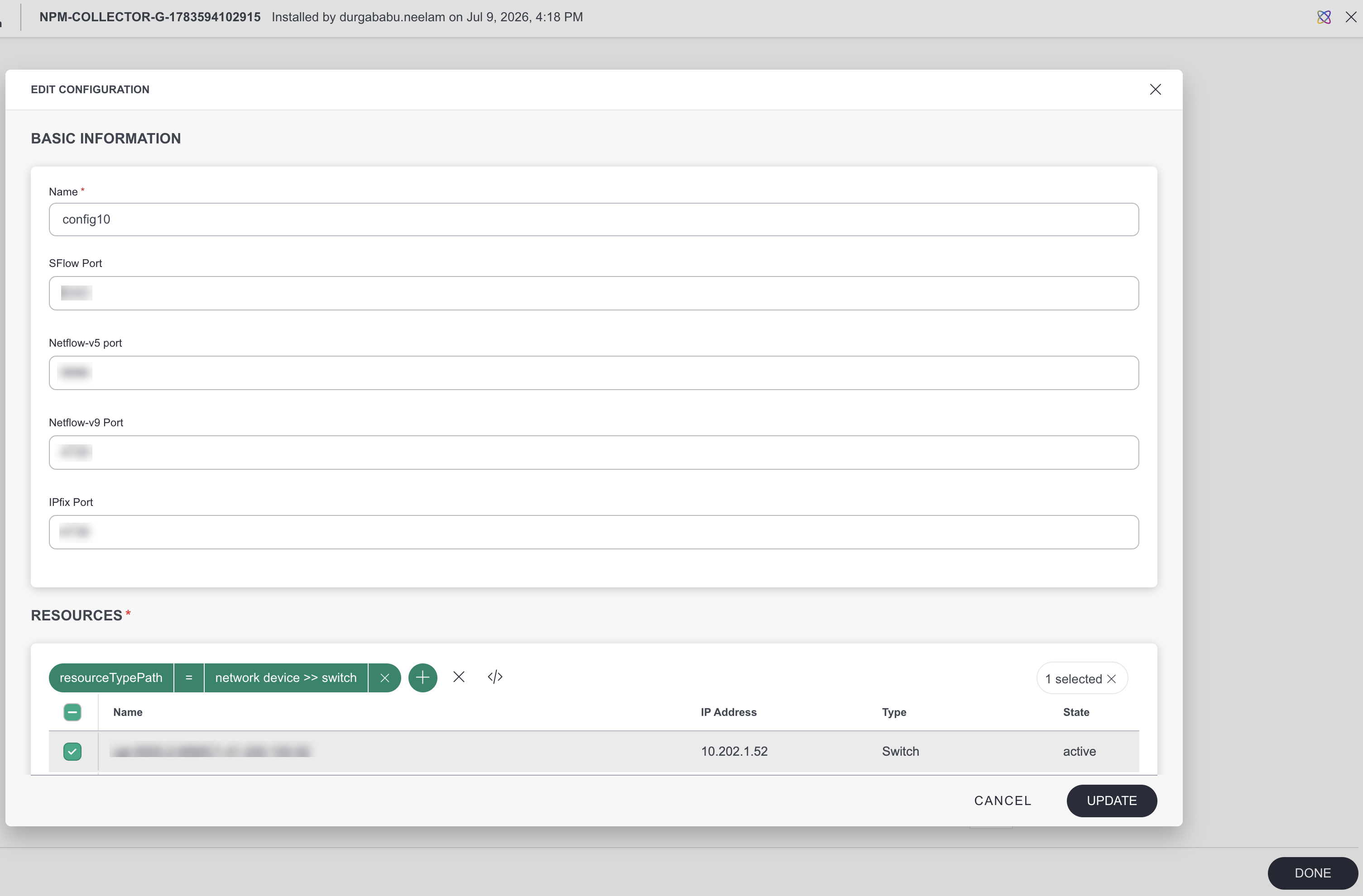 Integrations - installed NPM Collector