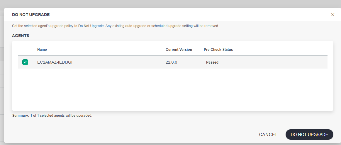 Do Not Upgrade confirmation