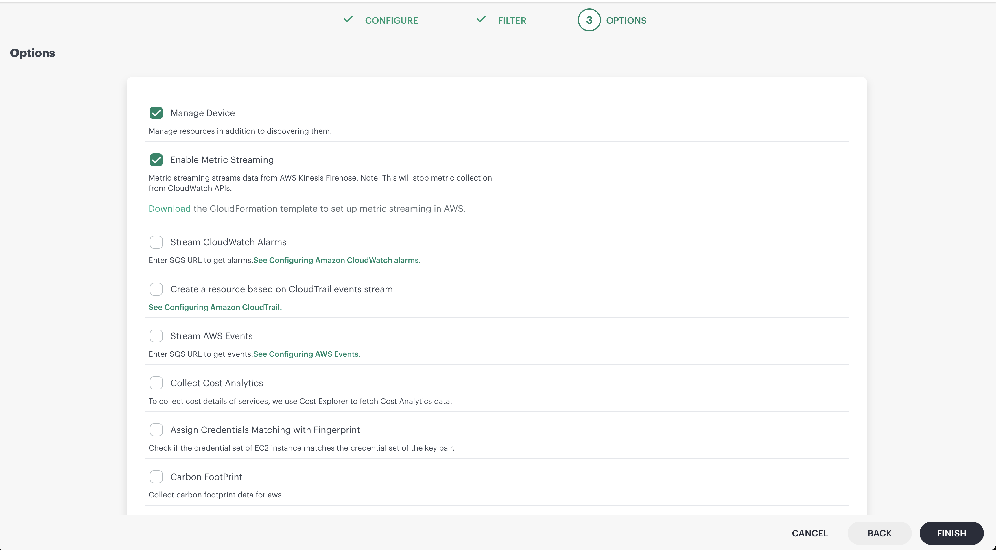 Enable Metric Streaming option