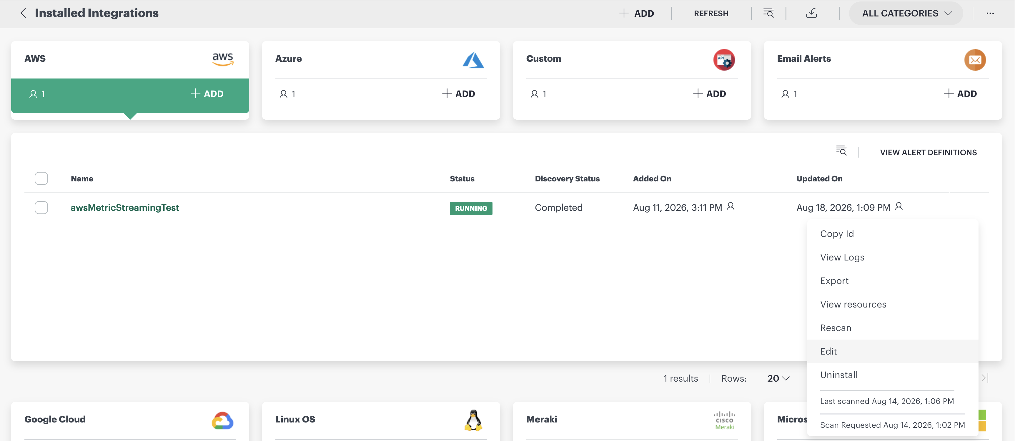 Edit AWS integration