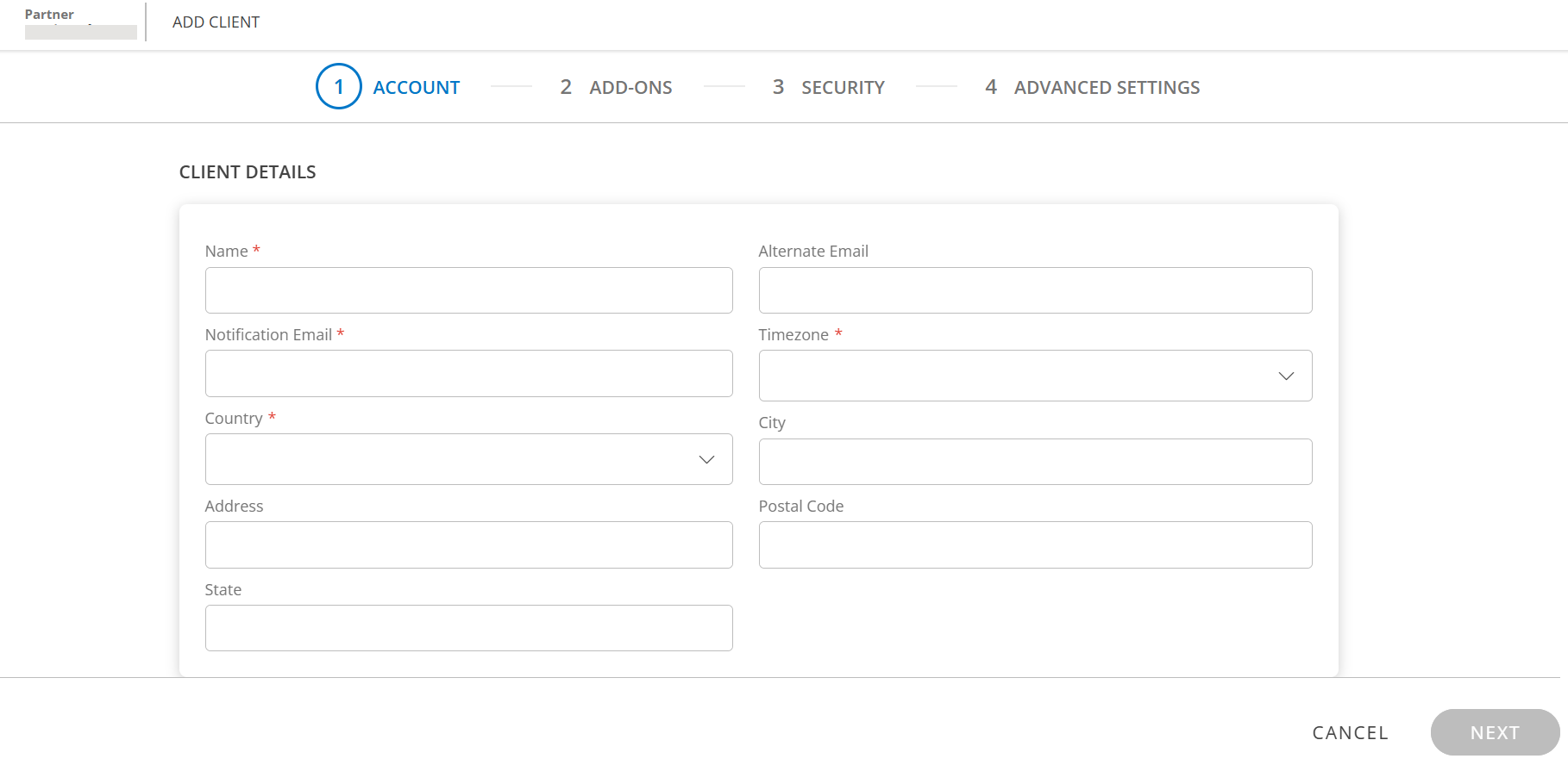 Client Details screen