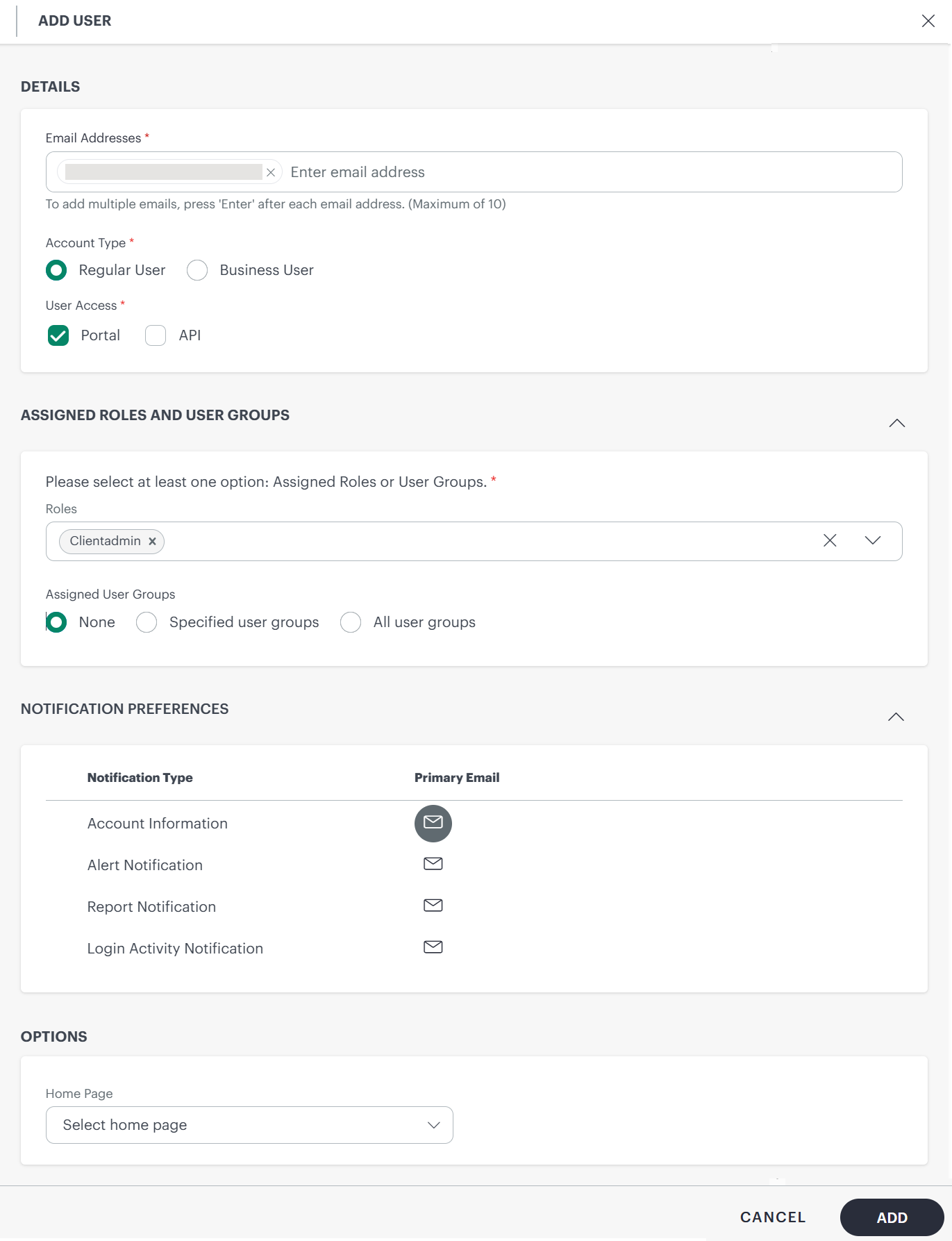Add user page