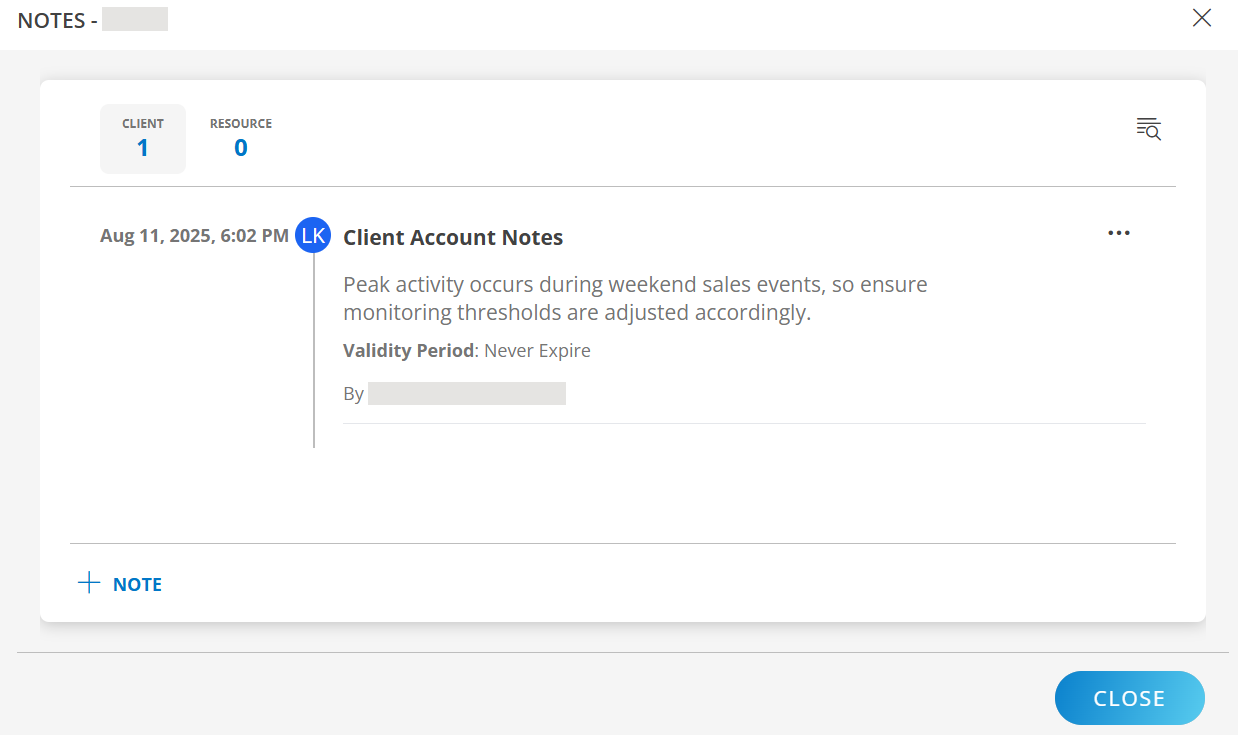 Notes dialog box
