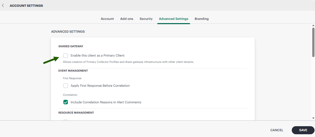 Enable client as a primary client