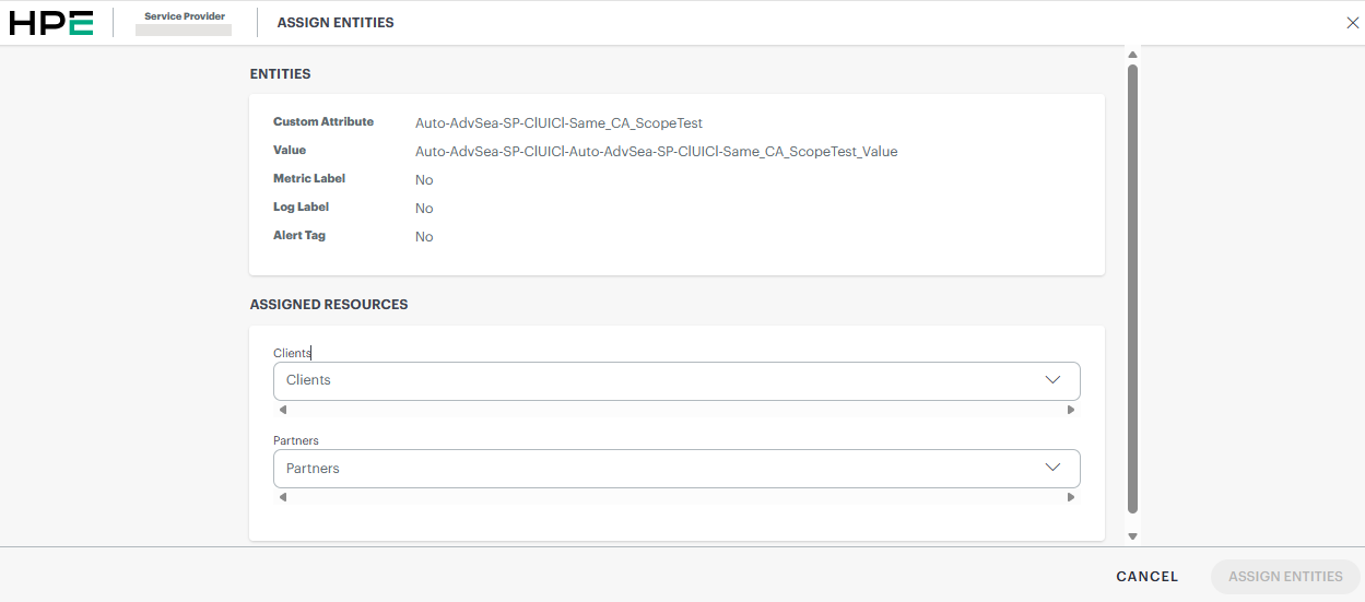 Assign entities screen