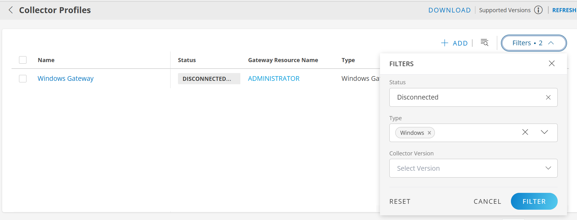 Collector Profiles - Filter