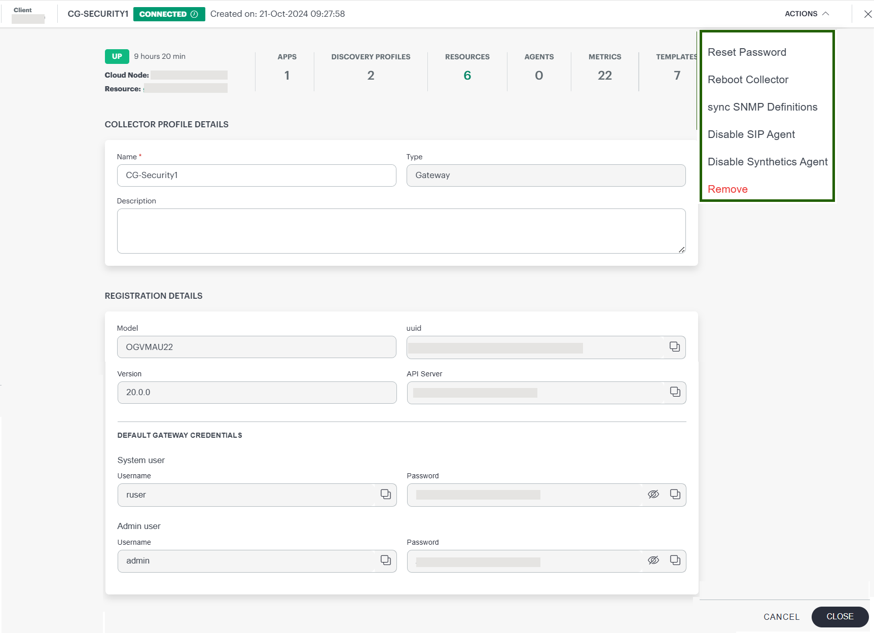 Connected gateway - Actions