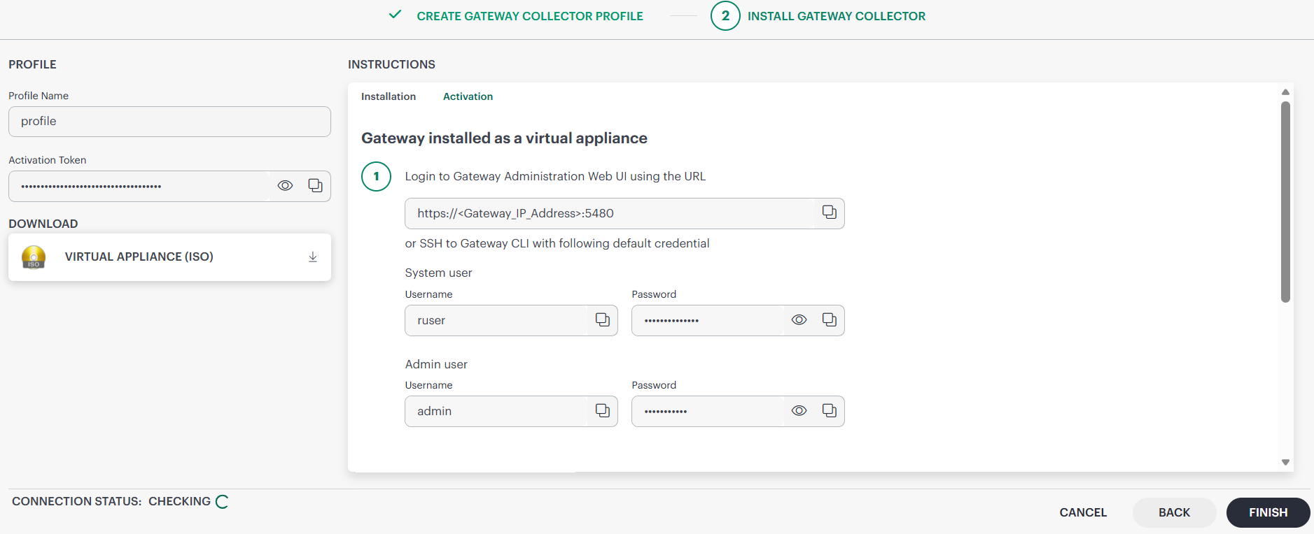 Activation screen