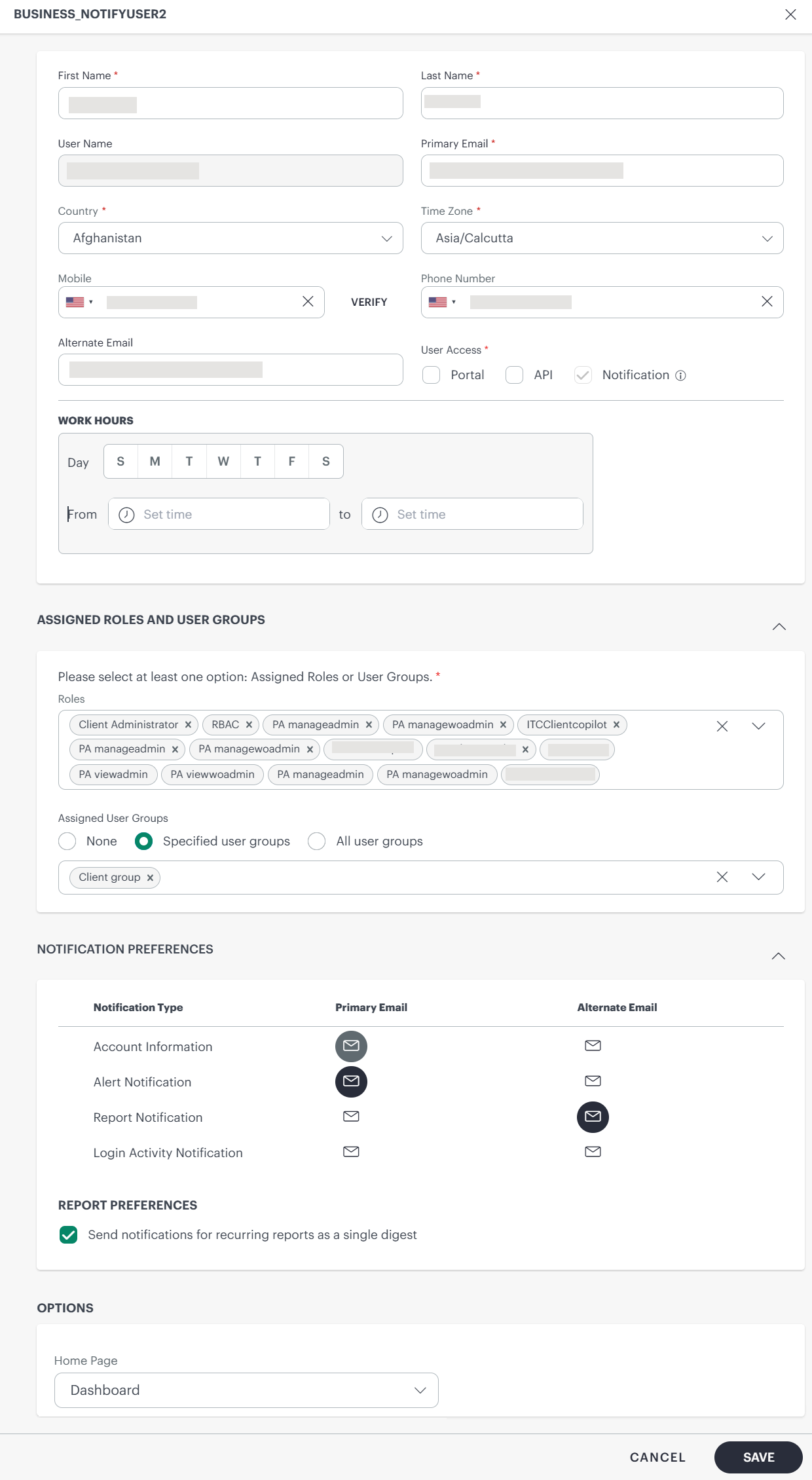 notification user details page