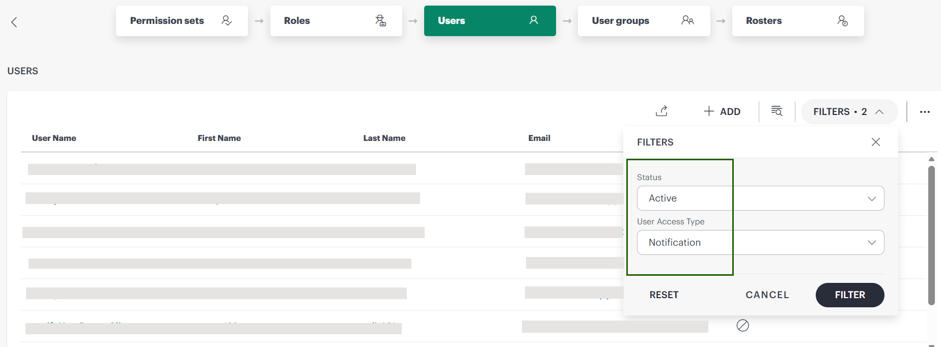 notification user listing page