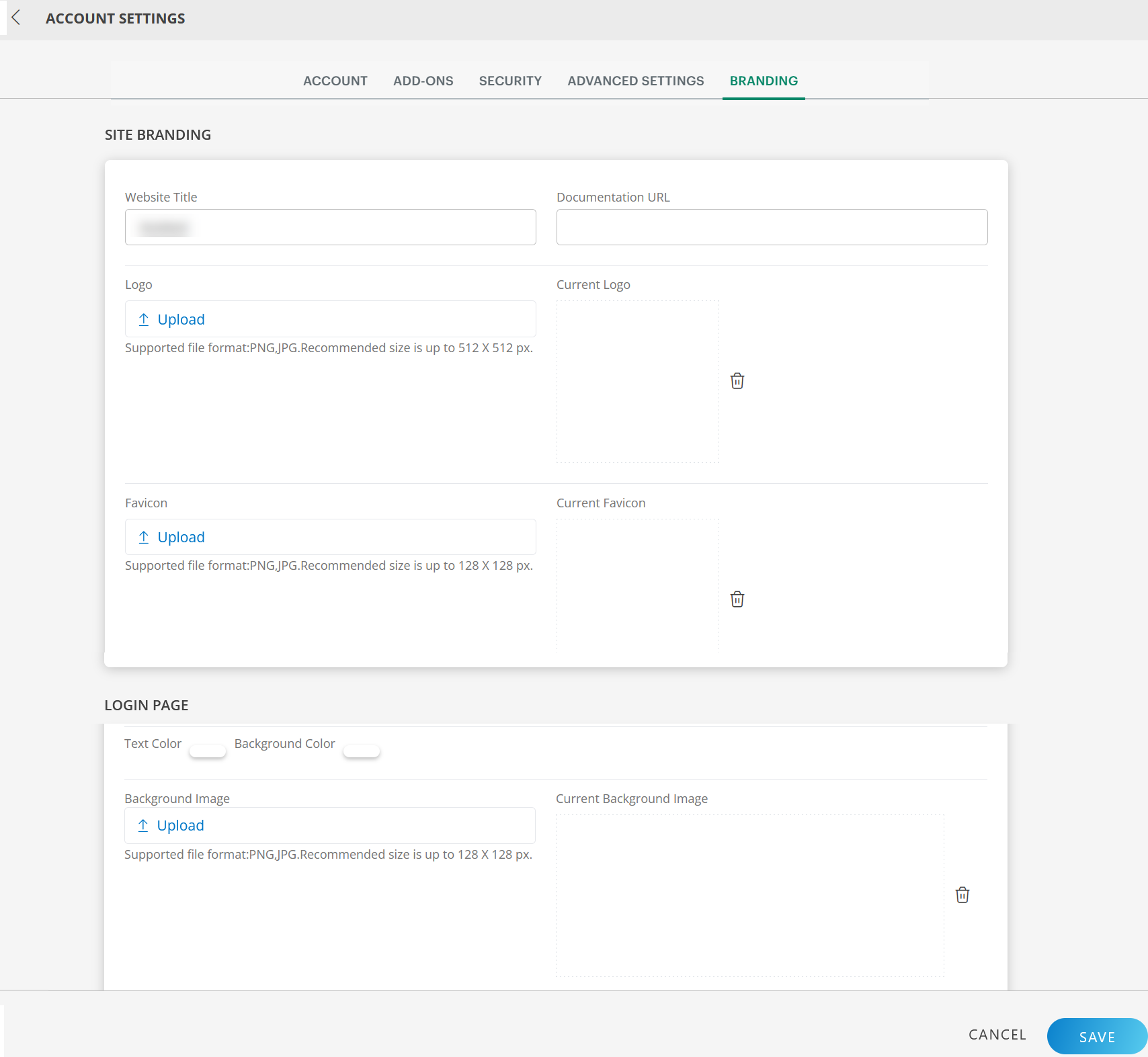 Partner Branding screen