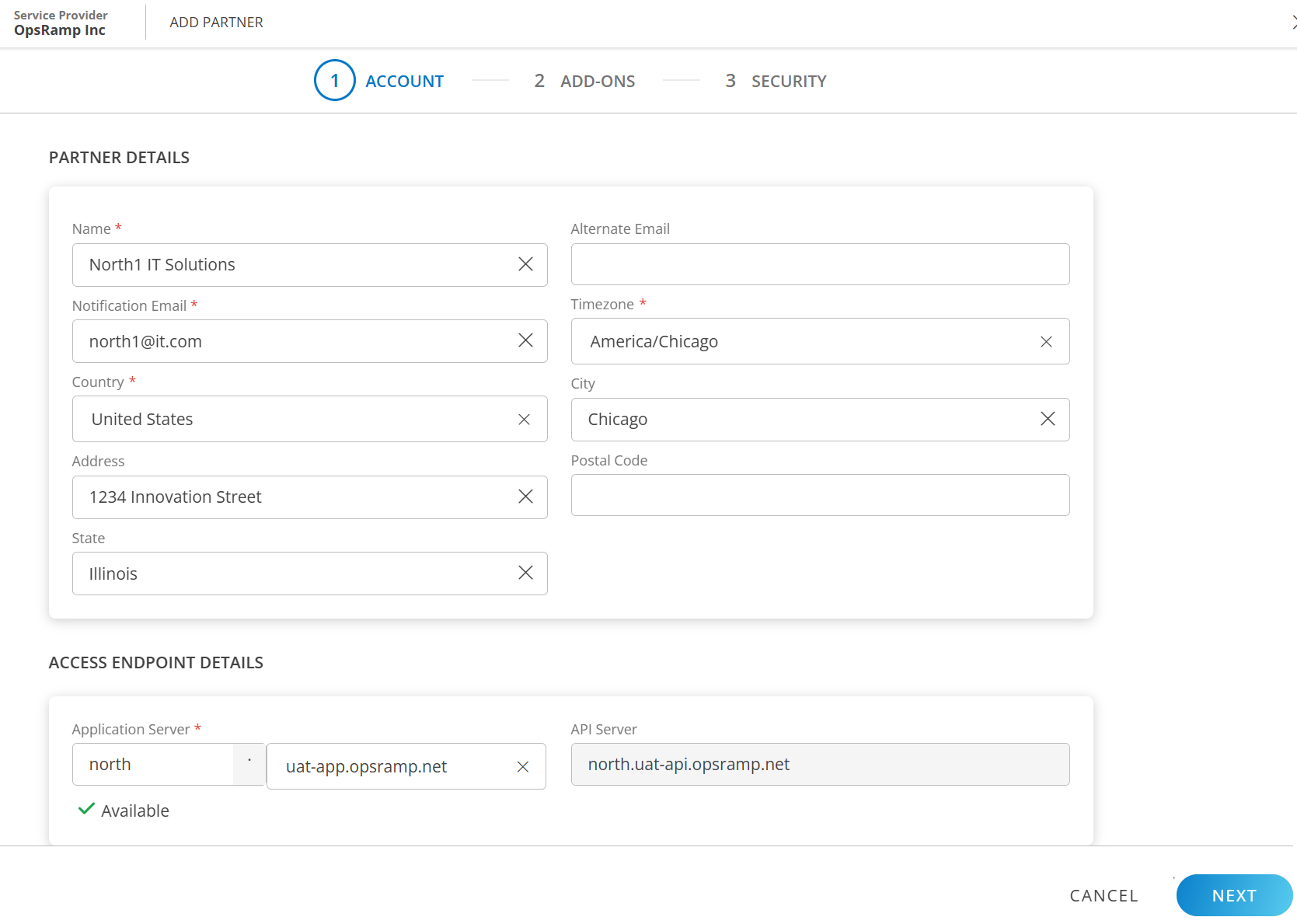 Create partner screen