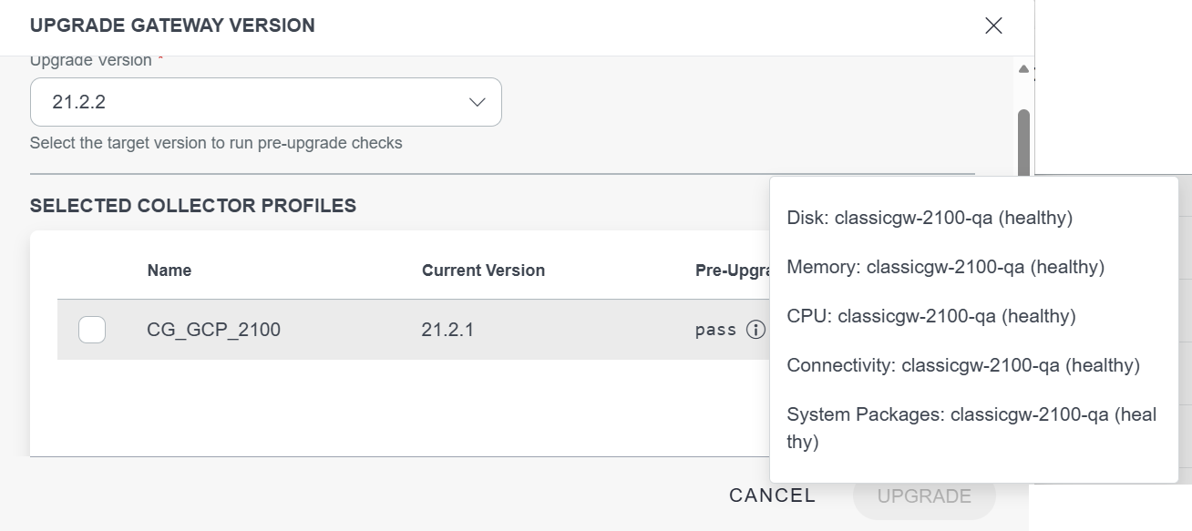 Upgrade gateway pre-checks