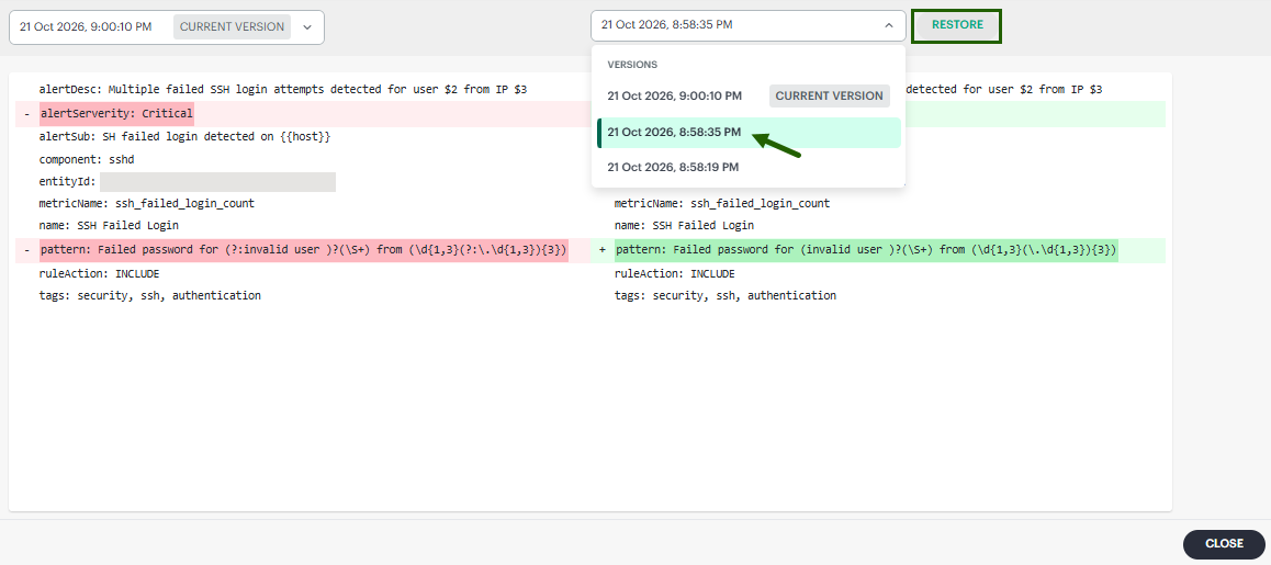 restore versions - SysLog