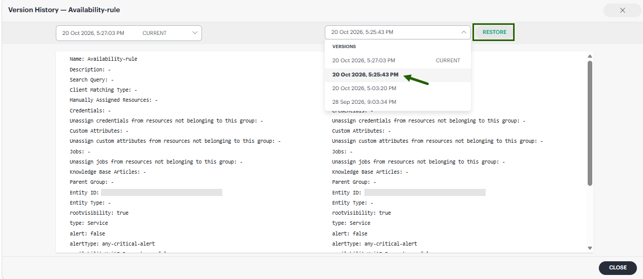 Restore versions