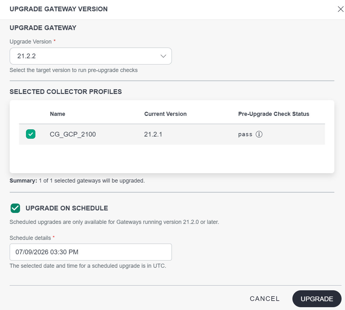 Schedule Upgrade gateway