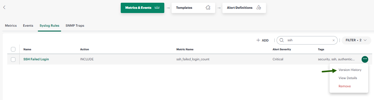 SysLog version history option