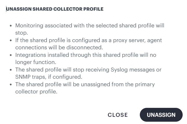 Unassign Shared Collector Profile