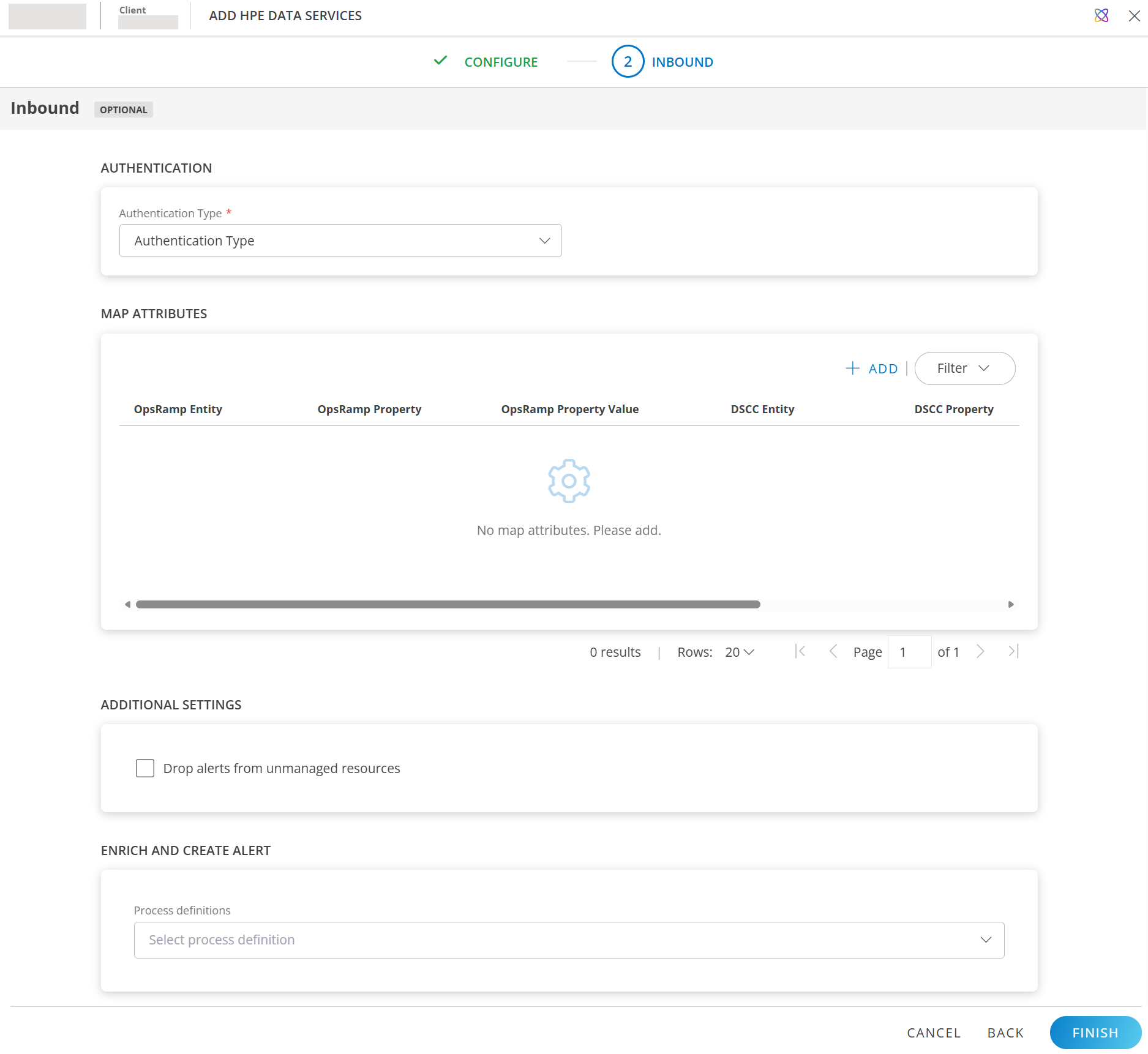 Configure - HPE Data Services screen