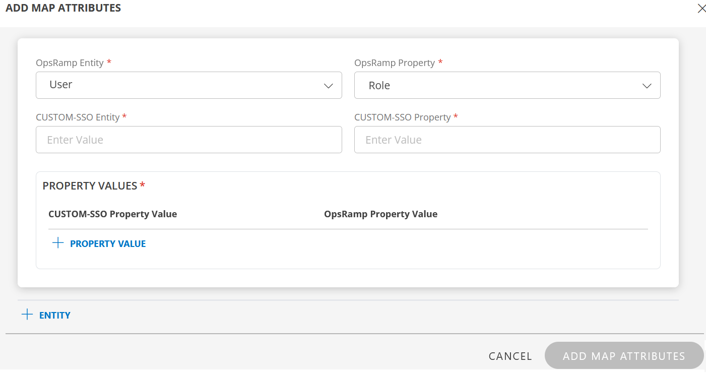 Custom SSO Integration Inbound mapping attributes screen - User