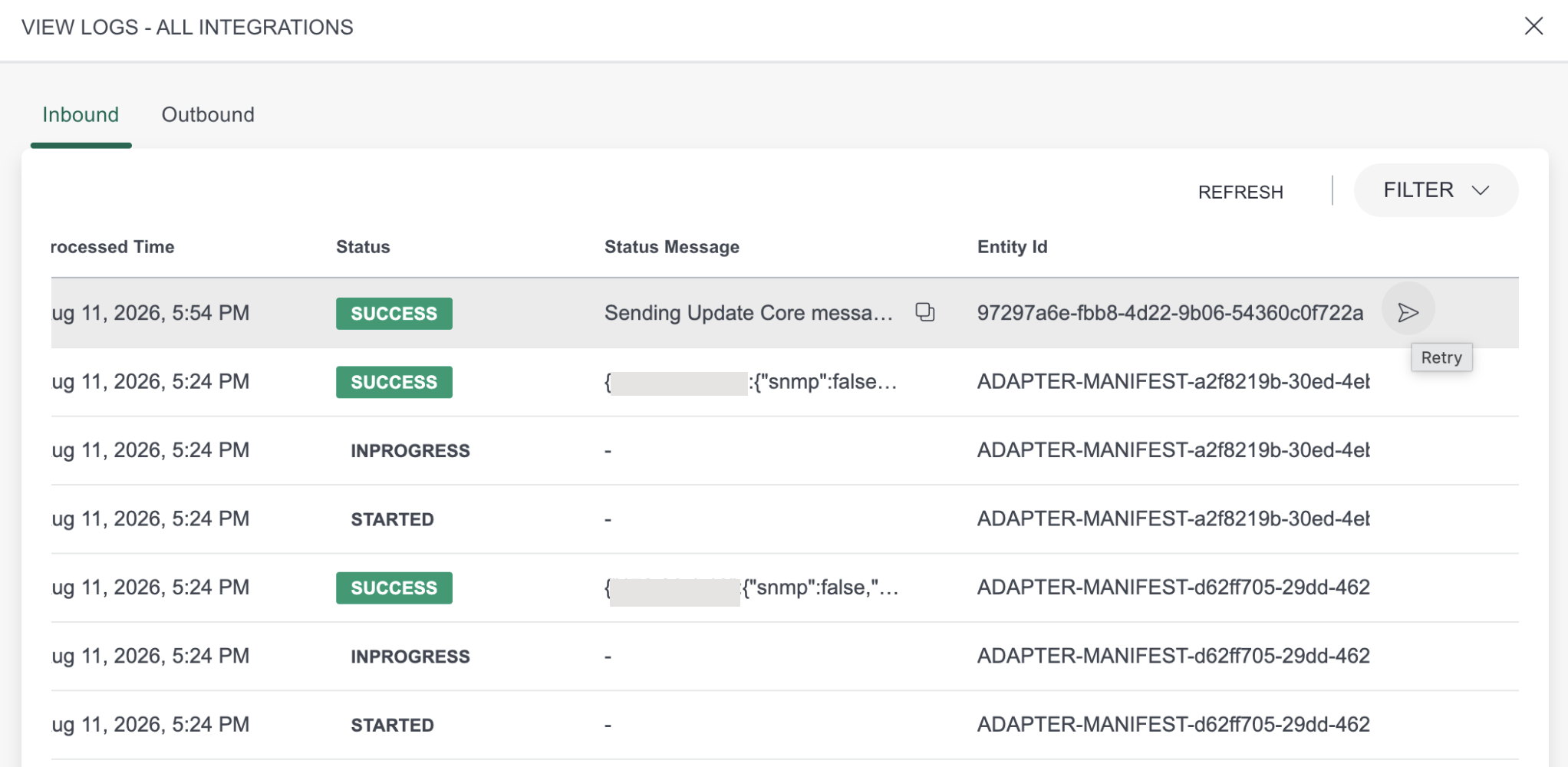 Inbound integration - Retry button