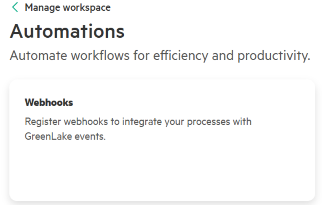 Manage Workspace screen