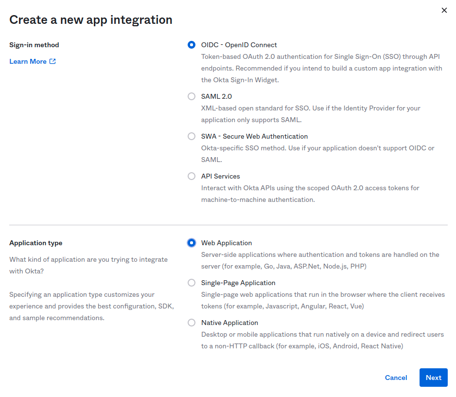 Sign-in method - OIDC OpenID Connect