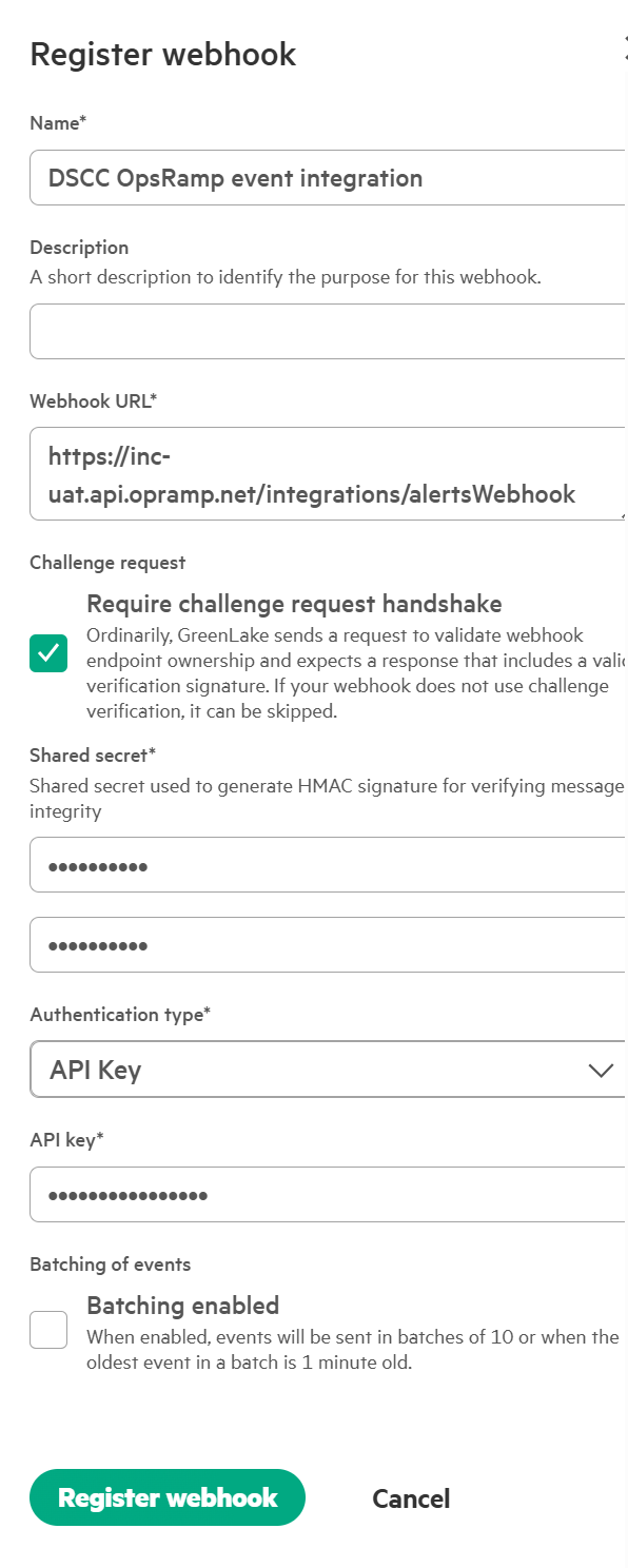 Register Webhook slide-out