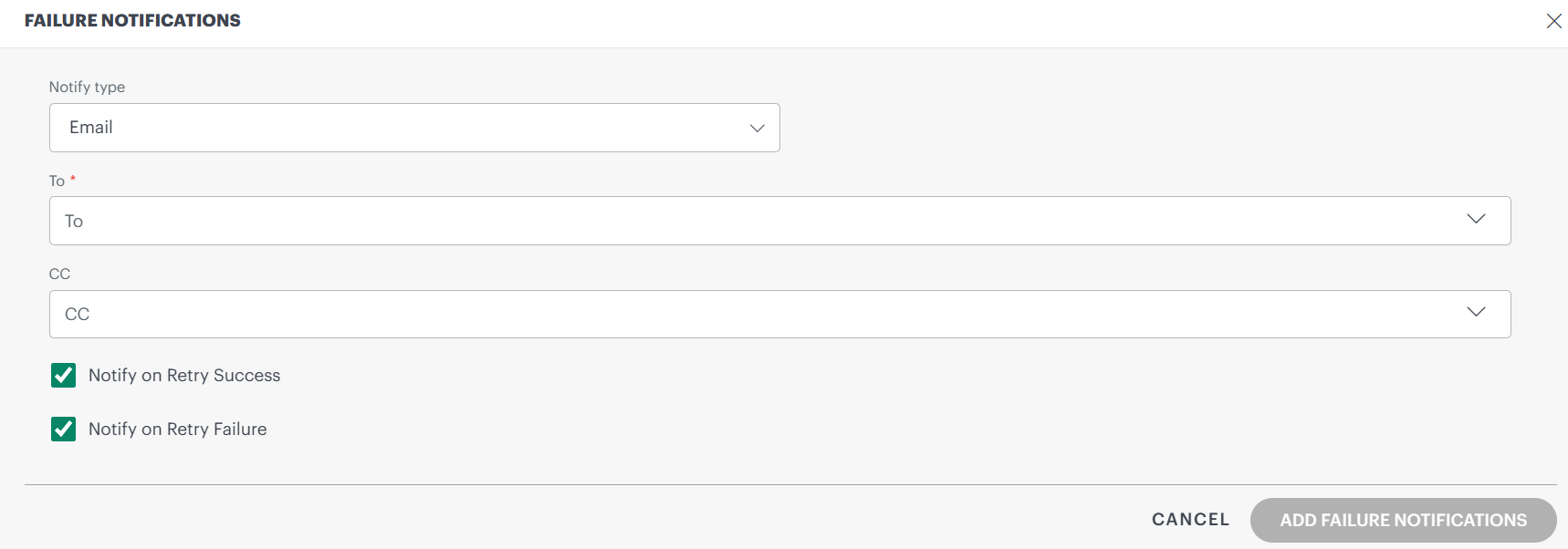 Retry mechanism - Failure notification